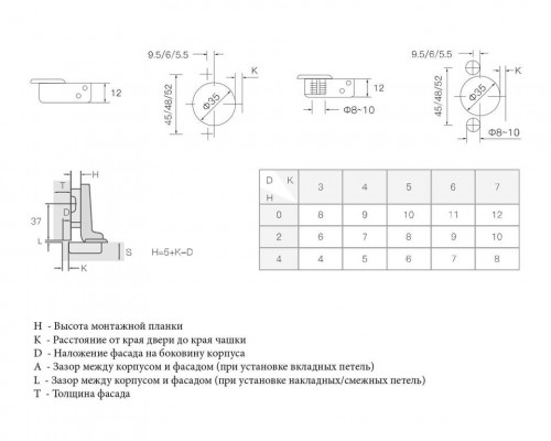 Петля для смежных дверей Firmax Smartline,Clip On, Soft-Close, угол открывания 105°, 48мм, 35 мм чашка 1 шт.