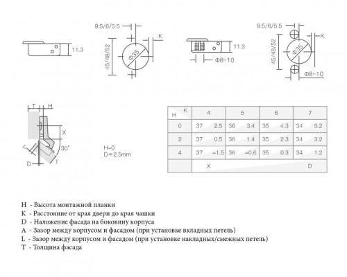 Петля для угловых дверей 30° Firmax Smartline, Clip On, Soft-Close, 48мм, 35 мм чашка 1 шт.