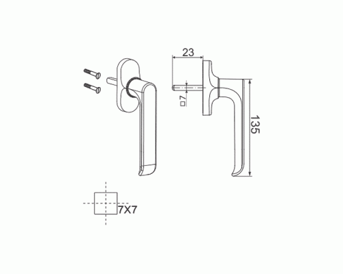 Ручка оконная 1110.00 с квадратным штифтом 7 мм, неокраш. 1 шт.